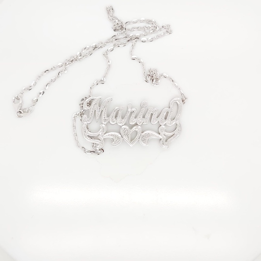 14k White Gold Marina Double Nameplate With Diamonds 💎 & Chain - Picture 6 of 7